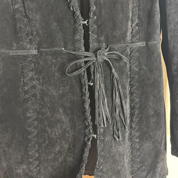 Vtg BRANDON THOMAS Leather Western Style Long Sleeve Lined fringe Jacket rodeo L - Picture 7 of 11